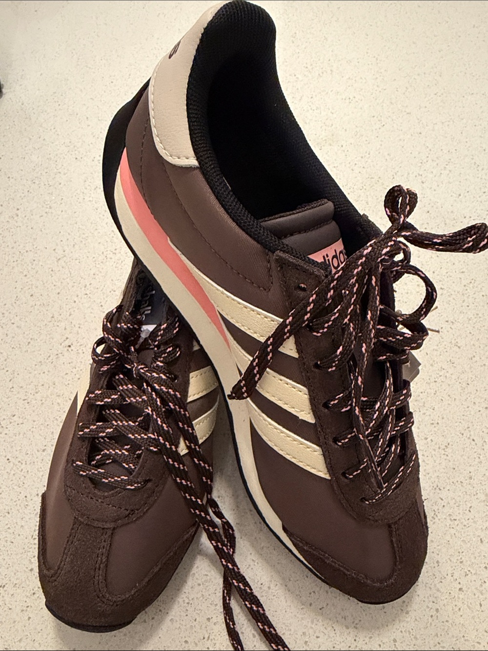 adidas Women's Brown Cream Sneakers with Pink Midsole Accent